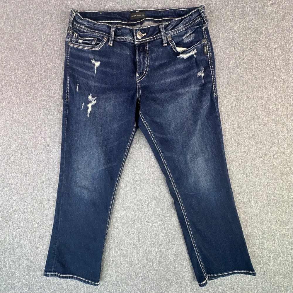 Silver Jeans Co. Capri Womens 33 Suki Capri Dark Wash Distressed L43916SSX355